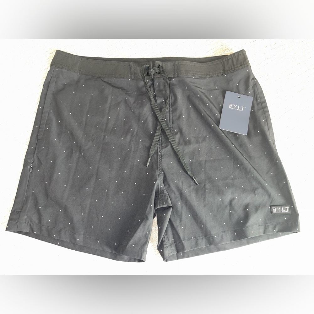 BYLT Basics Men's Black Swim Board Shorts with Subtle Dot Print